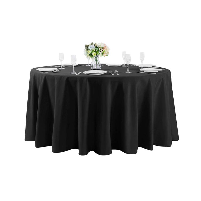 Cupuamon 120 inch Round Tablecloth Washable Polyester Table Cloth Decorative Table Cover for Wedding Party Dining Banquetï¼ˆ120 inch,Blackï¼‰ - Image 1